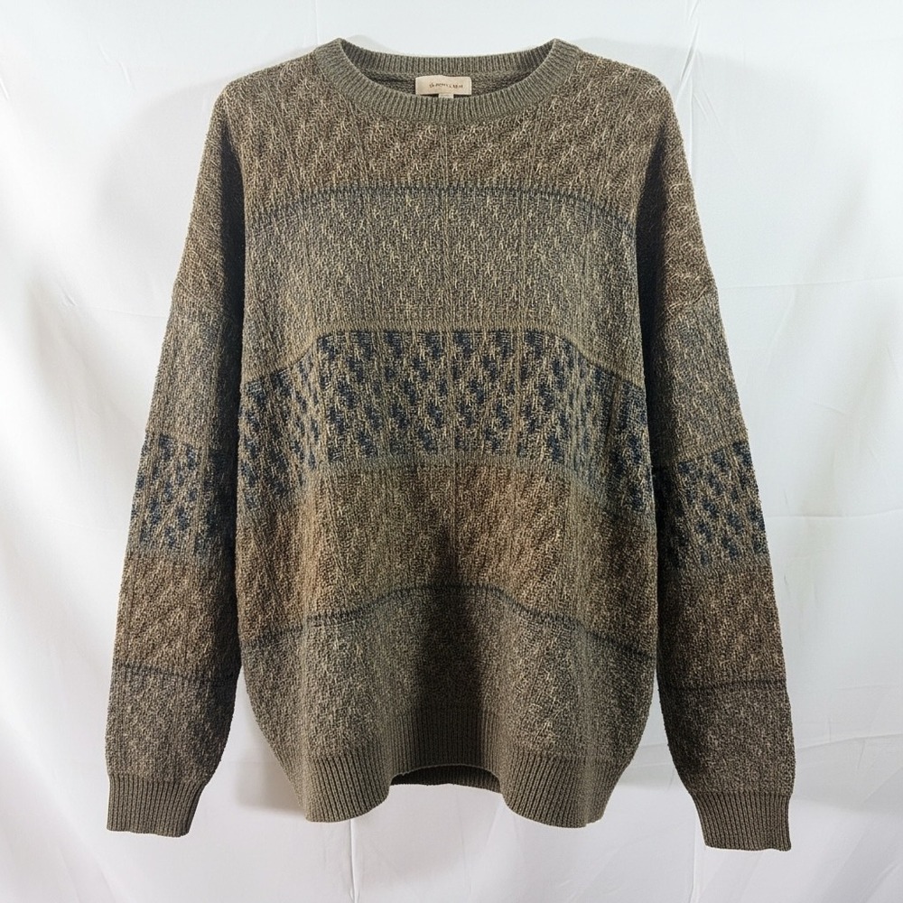 Towncraft Sweater Mens XXL Brown Vintage Textured Geometric Pullover